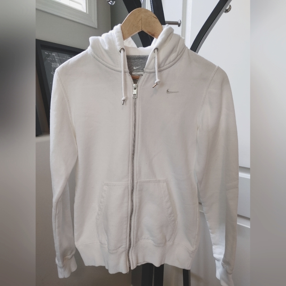 Nike White Zip-Up Hoodie ~ Size S